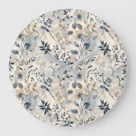 Vintage Blau Neutraal Bloemstuk Wandklok