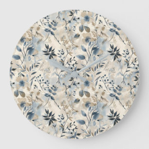 Vintage Blau Neutraal Bloemstuk Wandklok