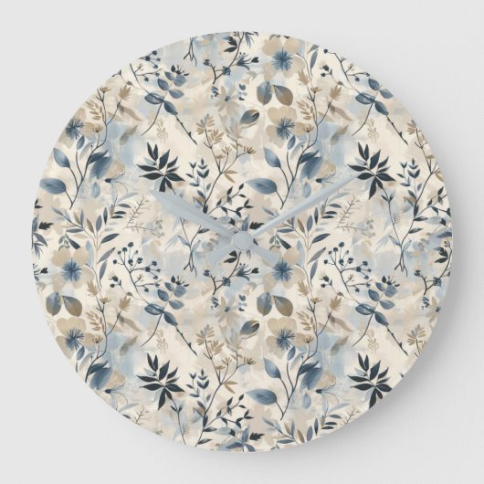 Vintage Blau Neutraal Bloemstuk Wandklok (Voorkant)