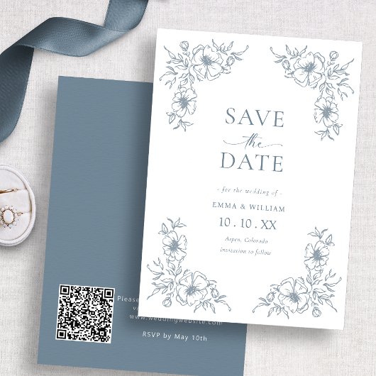 Vintage Blau Save The Date