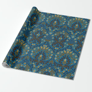 Vintage Blau Teal William Morris Herfstbloemen Cadeaupapier