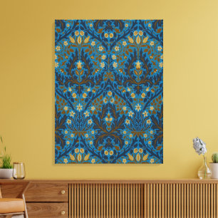 Vintage Blau Teal William Morris Herfstbloemen Canvas Afdruk