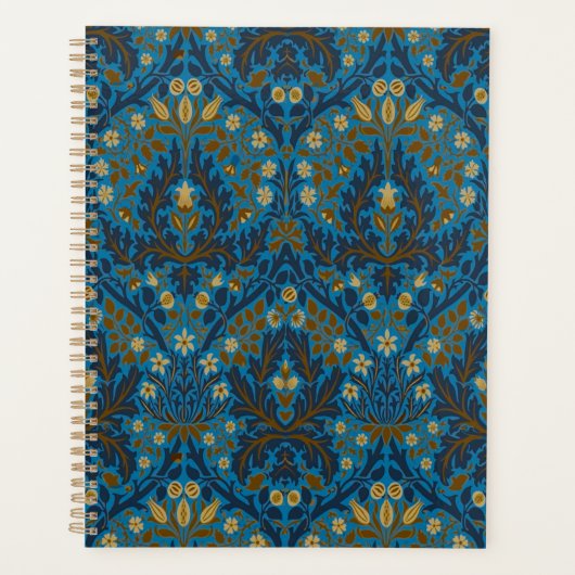 Vintage Blau Teal William Morris Herfstbloemen Planner (Voorkant)