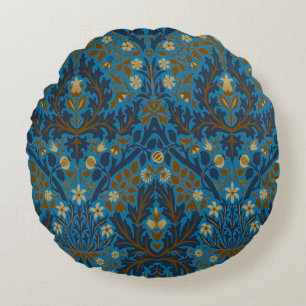 Vintage Blau Teal William Morris Herfstbloemen Rond Kussen