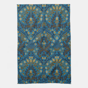 Vintage Blau Teal William Morris Herfstbloemen Theedoek
