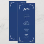 Vintage Blau Verjaardagsmenu Vlakke Kaart (Voorkant / Achterkant)