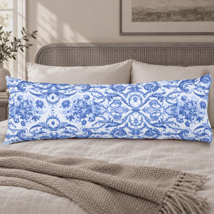 Vintage Blau Witte Franse Schilderachtige Toile de Lichaamskussen
