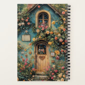 Vintage Blaues Gartenhaus Im Rosen Blumenmeer  Notitieboek (Achterkant)
