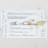 Vintage Blauw Bruin Bestemming Instapkaart  Uitnod Kaart (Voorkant / Achterkant)