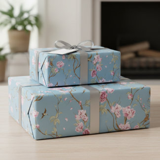 Vintage Blauw Chinoiserie Bloemmotief Cadeaupapier