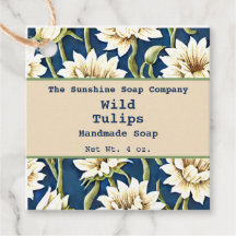 Vintage blauw en crème florale zeep label