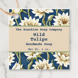 Vintage blauw en crème florale zeep label