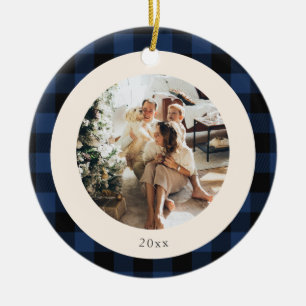 Vintage blauw en zwart Buffalo geruite aangepaste Keramisch Ornament