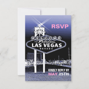 Vintage Blauw Las Vegas Modern Trouw RSVP Kaartje