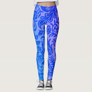 Vintage Blauw Roze Bloem Botanisch Patroon Leggings