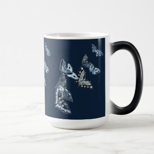 Vintage Blauw Witte Japanse Vlinder Artistiek Magische Mok
