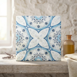 Vintage Blauw Witte Nep Gebarsten Steen Mozaïek Tegeltje