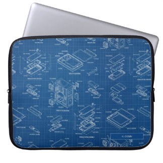 Vintage Blauwdruk Schematische Tech Laptop Sleeve