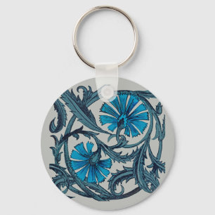 vintage blauwe antieke bloem grafische kunst ontwe sleutelhanger