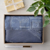 Vintage Blauwe Architecturale Schets Decoupage Tissuepapier (Geschenk)