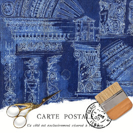 Vintage Blauwe Architecturale Schets Decoupage Tissuepapier