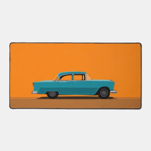Vintage Blauwe Auto Minimalistische Kunst Bureaumat (Voorkant)