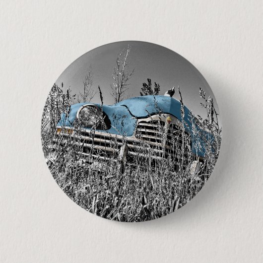 vintage blauwe auto ronde button 5,7 cm (Voorkant)