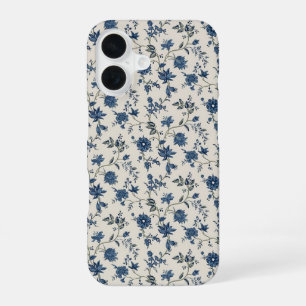 Vintage Blauwe Bloem Botanische iPhone Hoes 16 Hoesje