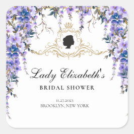 Vintage Blauwe Bloemen Bridgerton Bruidsfeest Vierkante Sticker