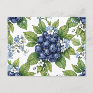 Vintage Blauwe Bloesem Botanische Patroon Briefkaart