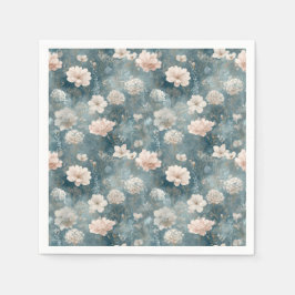 Vintage Blauwe & Blush Bloemige Papieren Servet
