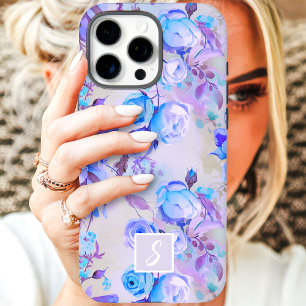 Vintage Blauwe en Lavendel Bloemige Monogram iPhone 16 Pro Max Hoesje