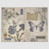 Vintage Blauwe Floral en Ephemera ontkoppeling Tissuepapier (Voorkant)