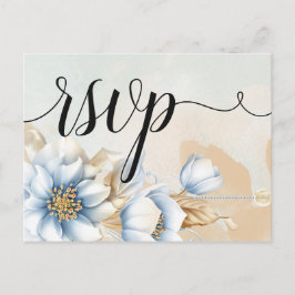 Vintage Blauwe Florale RSVP Uitnodiging Briefkaart