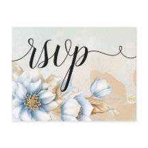 Vintage Blauwe Florale RSVP Uitnodiging Briefkaart
