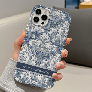 Vintage Blauwe Franse Toile Damask Monogram iPhone 16 Hoesje