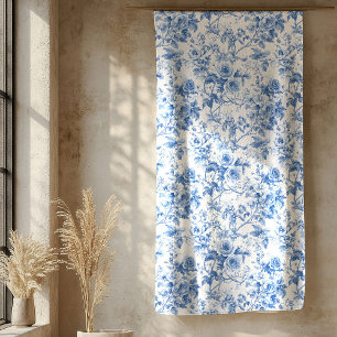 Vintage Blauwe Franse Toile Rozen Bloemen Dekbed Sherpa Deken