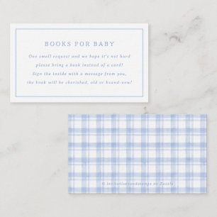 Vintage Blauwe Gingham Baby Shower Boek Voor Baby Informatiekaartje