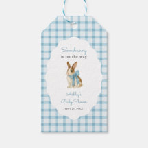 Vintage Blauwe Gingham Konijn Jongens Baby Shower