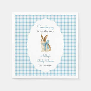 Vintage Blauwe Gingham Konijn Jongens Baby Shower Servet