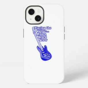 Vintage blauwe gitaar met motiverende woorden iPhone 13 hoesje