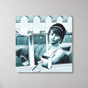 Vintage Blauwe Glamour Vrouwenportret Kunst Canvas Afdruk