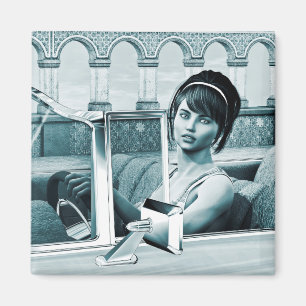 Vintage Blauwe Glamour Vrouwenportret Kunst Magneet