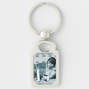 Vintage Blauwe Glamour Vrouwenportret Kunst Sleutelhanger