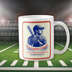 Vintage Blauwe Honkbalspeler Heren 50e Verjaardag Koffiemok