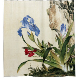 Vintage Blauwe Iris en Schilder Kunstprint Rock Douchegordijn