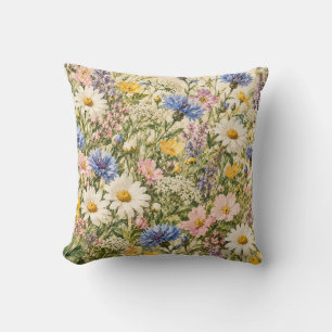 Vintage Blauwe Korenbloem Wilde Bloemenweide Worp Kussen