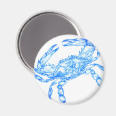 Vintage blauwe krab - rond magneet (Voorkant / Achterkant)