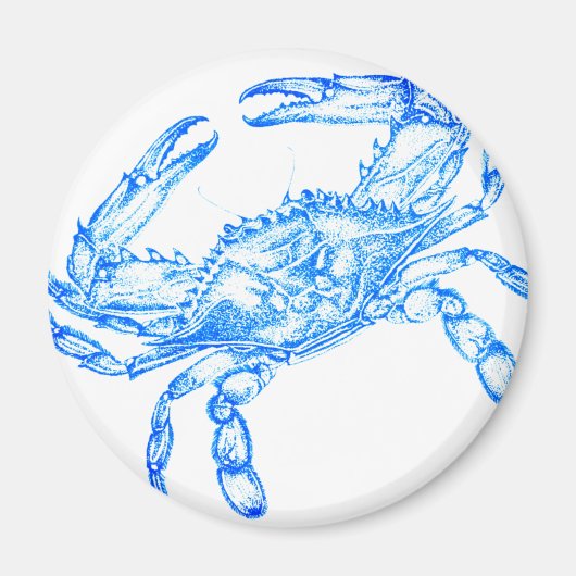Vintage blauwe krab - rond magneet (Voorkant)