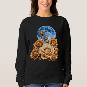 Vintage Blauwe Maan & Gouden Rozen Sweatshirt, Ele Trui